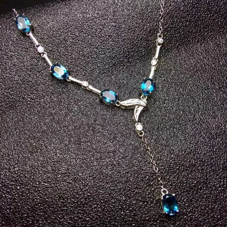  Collier pendentif en topaze bleue naturelle S925 argent pierres précieuses naturelles élégant colli