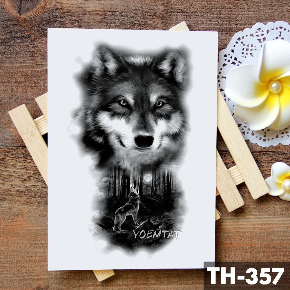Tribal Wolf Moon Pine Tree Temporary Tattoo Sticker Fox Waterproof Tattoos Forest Body Art Arm Fake Tatoo Men Women Tribal Wolf Moon Pine Tree Temporary Tattoo Sticker Fox Waterproof Tattoos Forest Body Art Arm Fake Tatoo Men Women