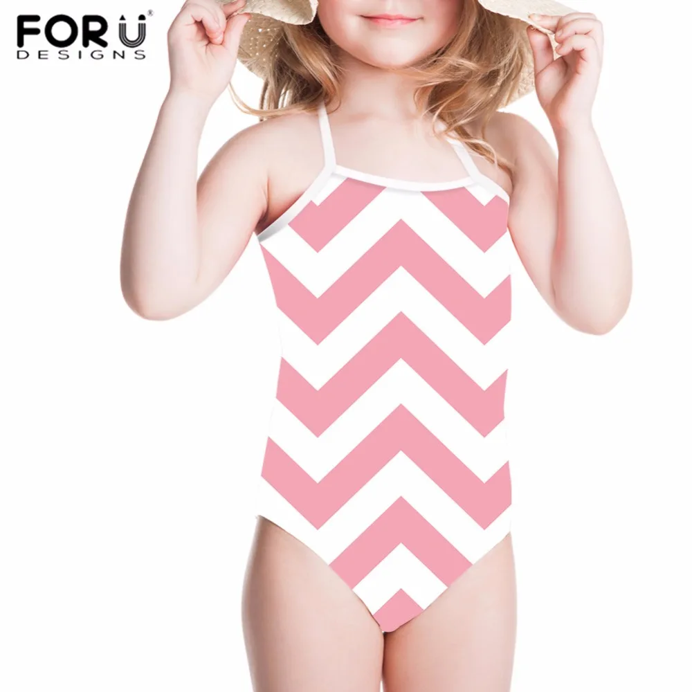 

FORUDESIGNS One Piece Swimsuits Children Swimwear 3D Geometry Printing Girls Kids Swimsuit Bathing Suit Summer Swimming Suits