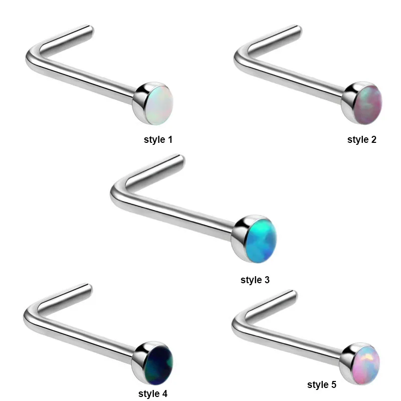 5pcs/lot Titanium Nose Piercing Set Colorful Opal Nose Studs Retainer