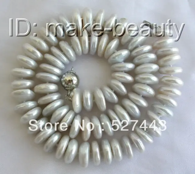

Wholesale free shipping >>stunning big 13mm white round coin freshwater cultured pearl necklace