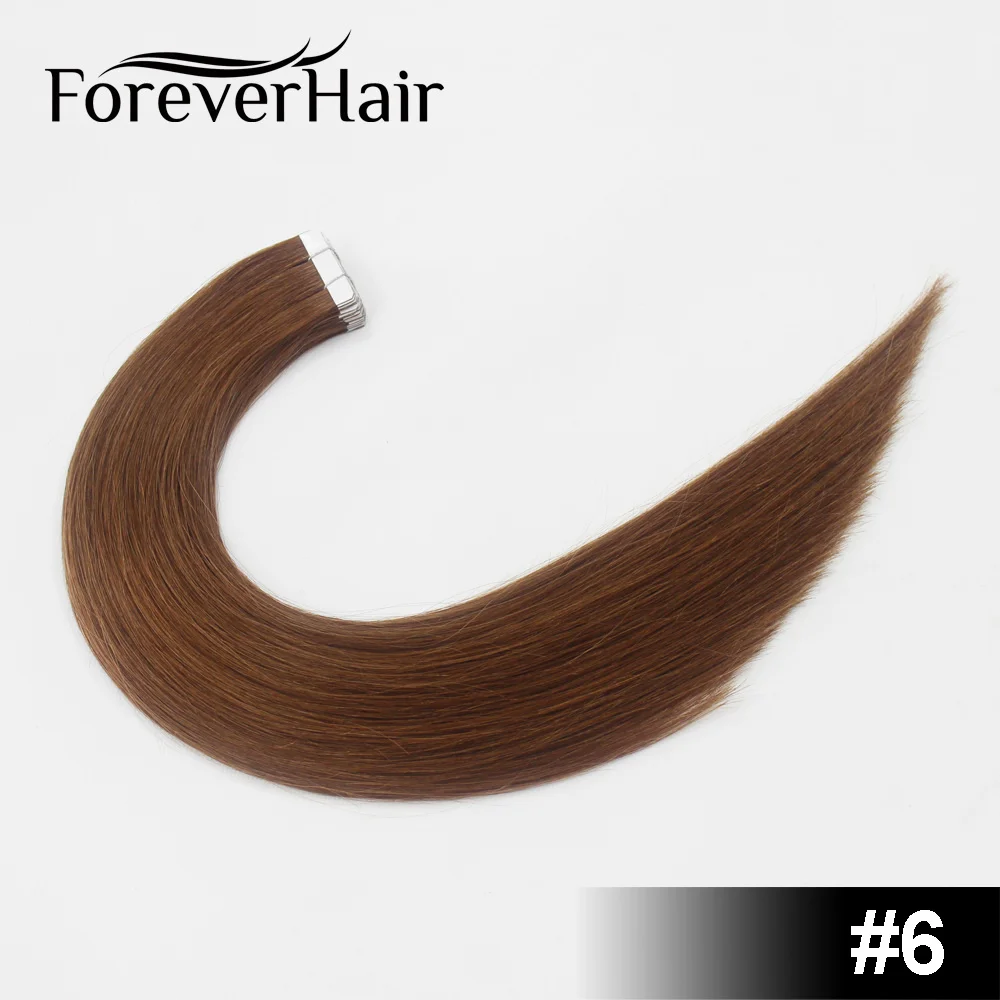 Накладные волосы FOREVER HAIR 2,0 г/шт., 18 дюймов, волосы Remy на ленте для наращивания, рояльный цвет, прямые европейские человеческие волосы для наращивания в салон - Цвет: #6