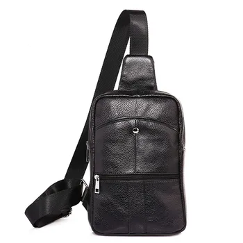 

Men New High Quality First Layer Cowhide Sling Chest Back Pack Travel Riding Sling Cross Body Messenger Shoulder Bag