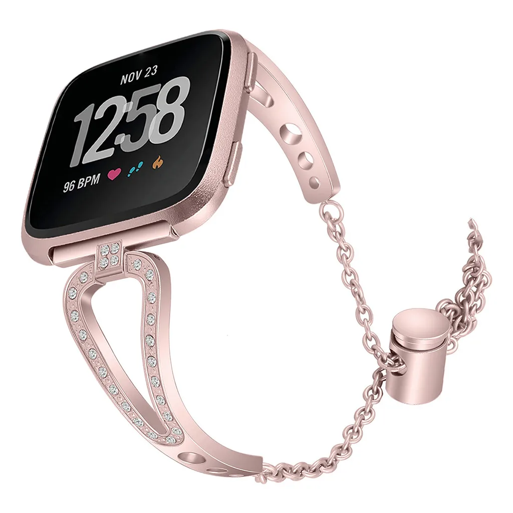 Умные часы Smartwatch Браслет Мода замена кристалл металлический ремешок для часов Ремешок Для Fitbit Versa ремни - Цвет: Rose Gold