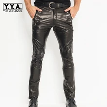 Высококачественные Брендовые мужские новые длинные брюки с заклепками, прямые мужские брюки из натуральной овечьей кожи, тонкие Клубные байкерские брюки