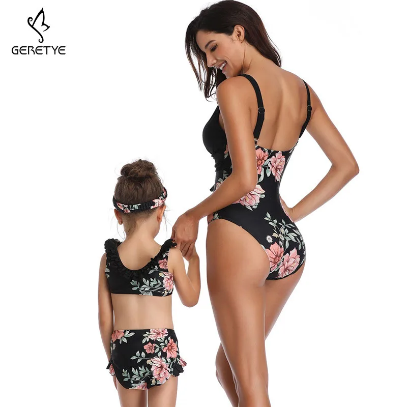 2019 Backless Parent-child Swimwear New One Pieces Women Child Suit Floral Print Tops Female Kid Suit Sexy Fashion Swimsuit
