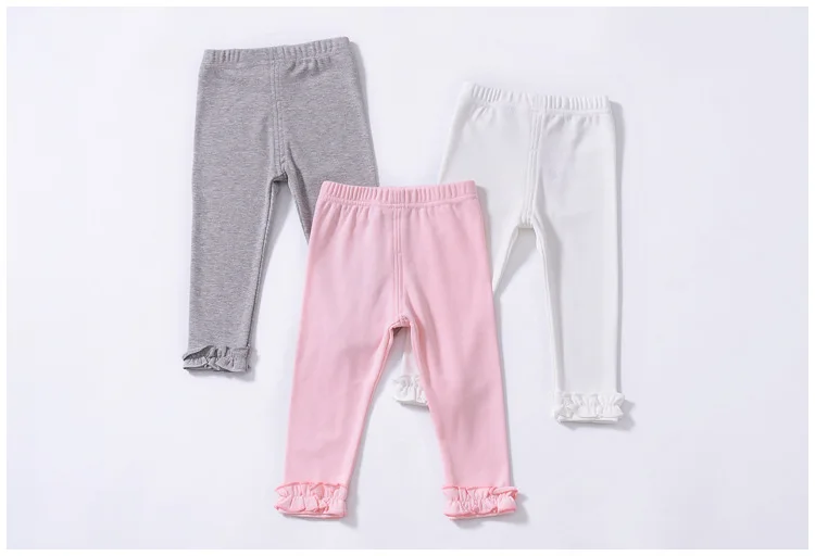 Леггинсы для маленьких девочек, простые однотонные штаны с оборками для детей, леггинсы для девочек, осенне-зимние брюки, детская одежда