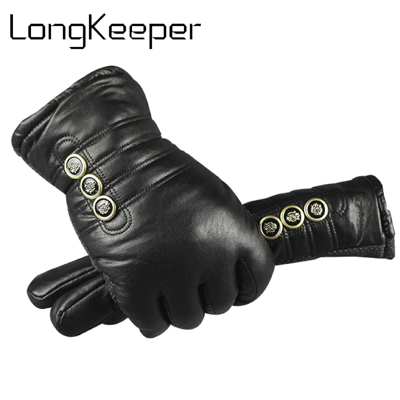 Для мужчин кожаные перчатки зимние теплые варежки модный бренд черный Сенсорный экран перчатки осень-зима Guantes Бесплатная доставка G345