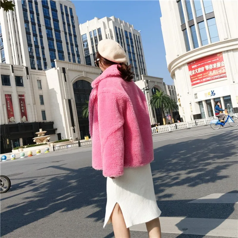 Best Leopard Short Fashion Real Lamb Fur Coats Women Casual Thick Warm Natural Sheep Fur Coat Ladies Lapel Shearling Jacket Female 8