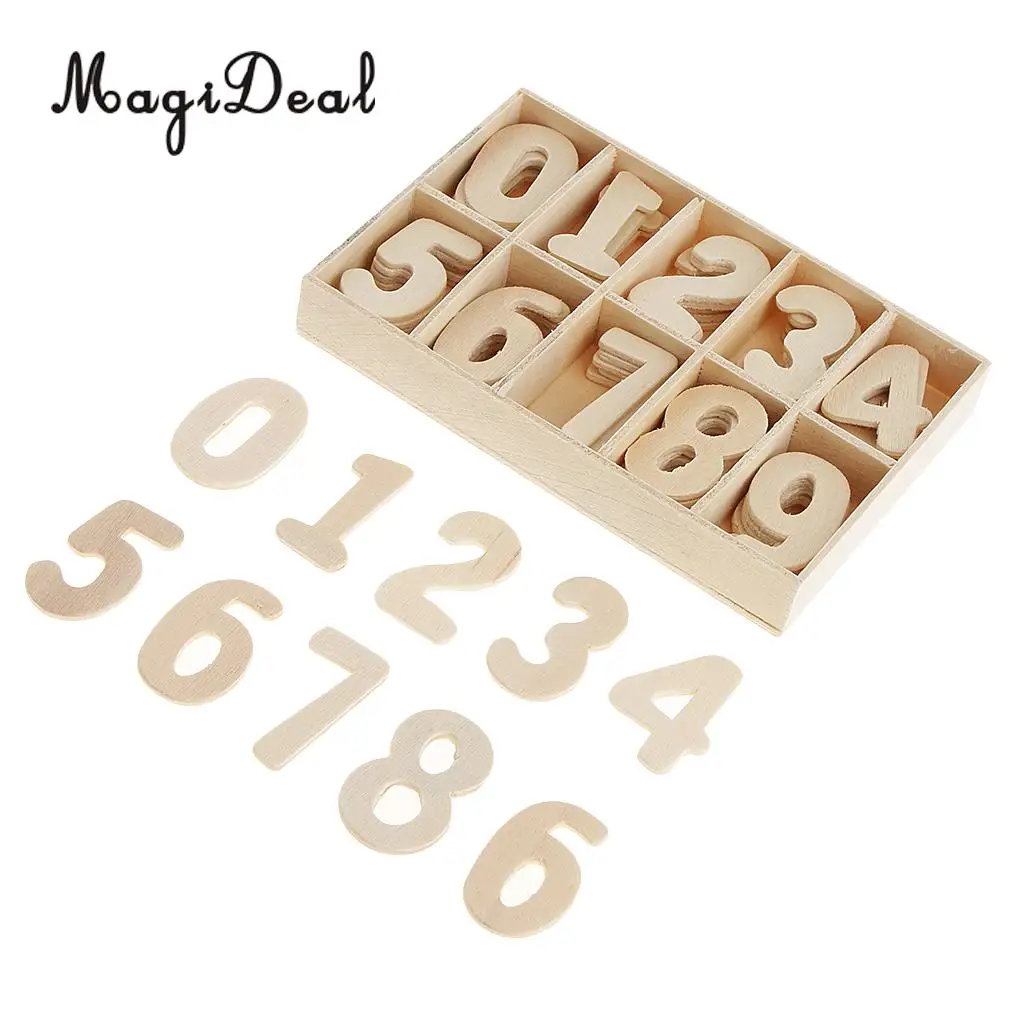 Complete 0-9 Wood Wooden Numbers Craft Home Decoration Wedding Birthday Figurines Miniatures with Storage Tray Kids Learning Toy