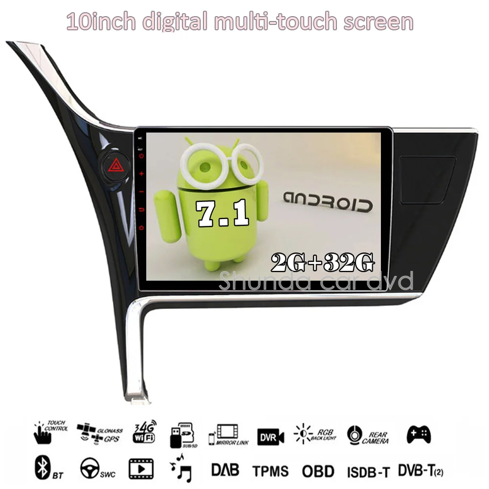 SHUNDA HD Android 7 1 T3 2G 16G для Toyota corolla 2017 автомобильный dvd-плеер с 3g 4G wifi радио Navi gps ГЛОНАСС