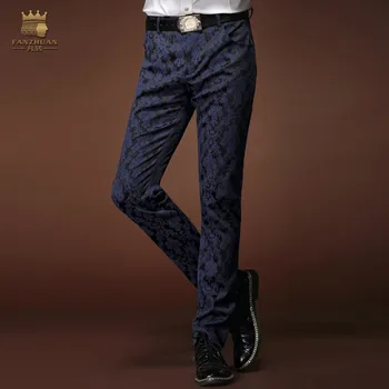 

FanZhuan free shipping Spring new men's male man trousers Blue pattern pants Fashion casual slim 15808 Metrosexual