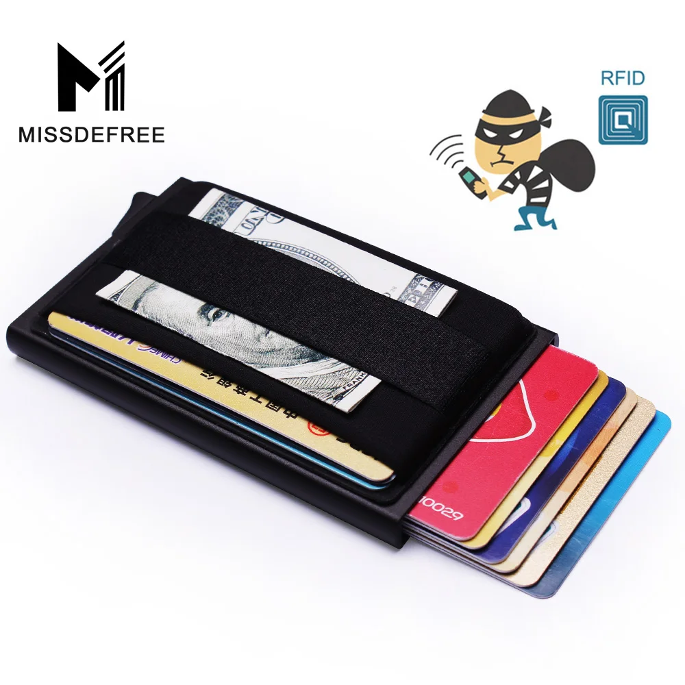 Aluminum Wallet With Elastic Lycra Pocket ID Credit Card Holder Rfid