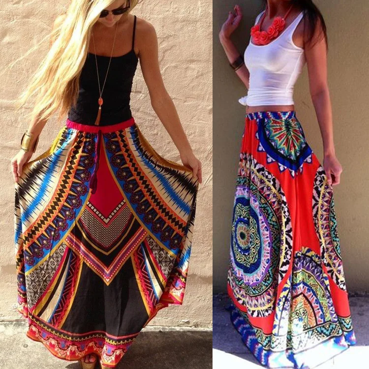 Африканская Женская юбка, летние трапециевидные юбки, цифровая печать, длина до пола, элегантные платья, высокая талия, пляжные юбки