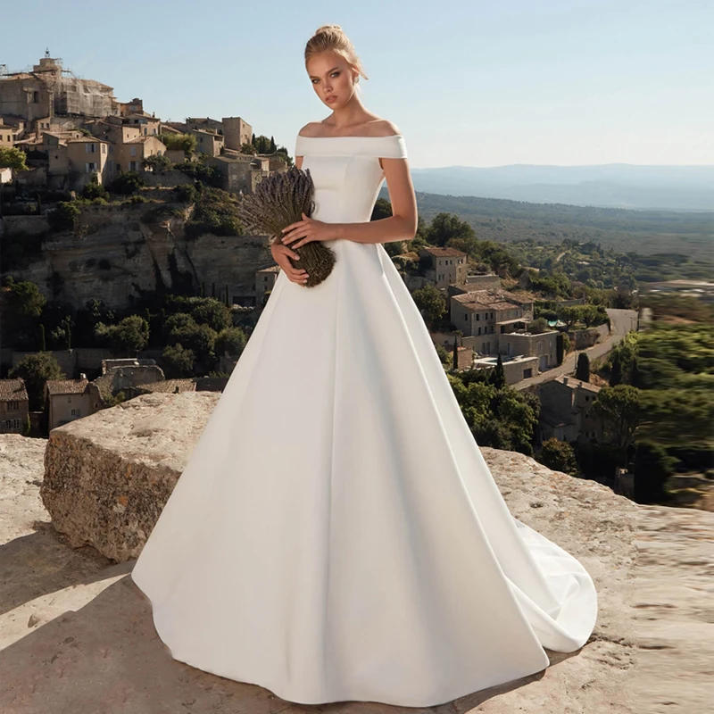 Verngo Simple Ball Gown Wedding Dress Ivory Satin Off the Shoulder Bridal Dress Princess Wedding Gowns Robe De Mariee China Verngo Simple Ball Gown Wedding Dress Ivory Satin Off the Shoulder Bridal Dress Princess Wedding Gowns Robe De Mariee China