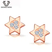 DOUBLE-R Star 0.07ct Серьги с алмазами женский стерлингового серебра 925 Star розовое золото Серьги-гвоздики классический Ювелирные украшения CAE01847SA-3