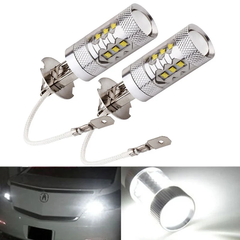 

2pcs H3 80W Super Bright LED White Fog Tail Turn DRL Head Light Lamp Bulb -- WWO66