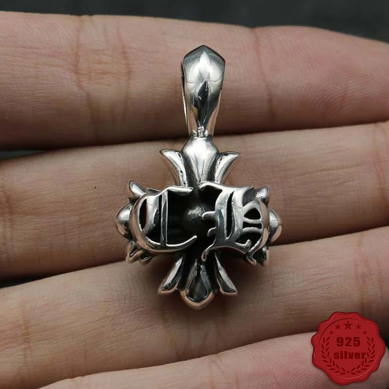 

925 sterling silver pendant personality reunion fashion punk style engraving letters cross street dance hip hop gift new hot