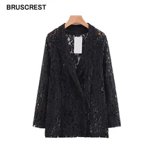 Винтажные сексуальные черные кружевные женские блейзеры и куртки с длинным рукавом и зубчатым воротником, куртка, пальто, женская верхняя одежда, двубортный блейзер