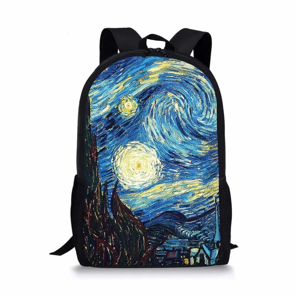 

2019 Fashion College Student School Bags Children Van Gogh Famous Painting Satchel Knapsack Women Men Travel Bags Dropshipping