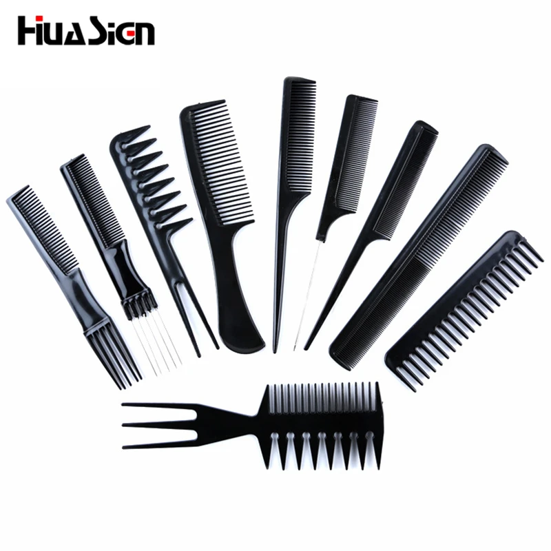 10pcs/set Anti static Professional Black Plastic Barbers Combs Set