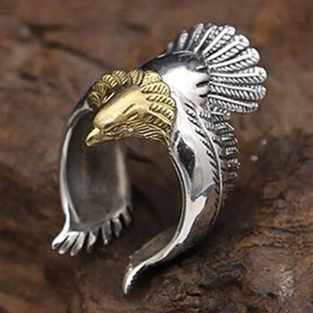 

Fashion Stainless Steel 1 Pcs Retro Eagle Wings Open Ring Men Ring