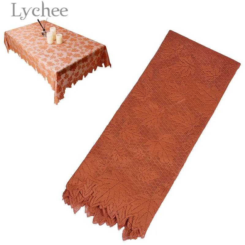 

Lychee Vintage Red Lace Rectangle Table Cloth Fall Autumn Leaves Embroidered Tablecloth Home Wedding Party Table Decor