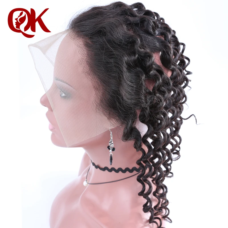 QueenKing Hair Pre Plucked 13x4 Lace Frontal With Baby Hair Peruvian Remy Human Hair Deep Wave Natural Black Lace Front Closure