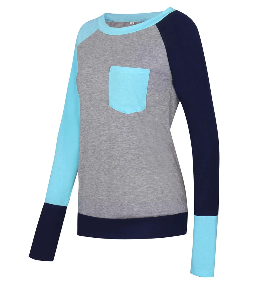 Gladiolus Hot Fashion Patchwork T Shirt Women 2018 Long Sleeve O-Neck Pocket Style Women Tops T-shirt Autumn Ladies Tee Shirts  (33)