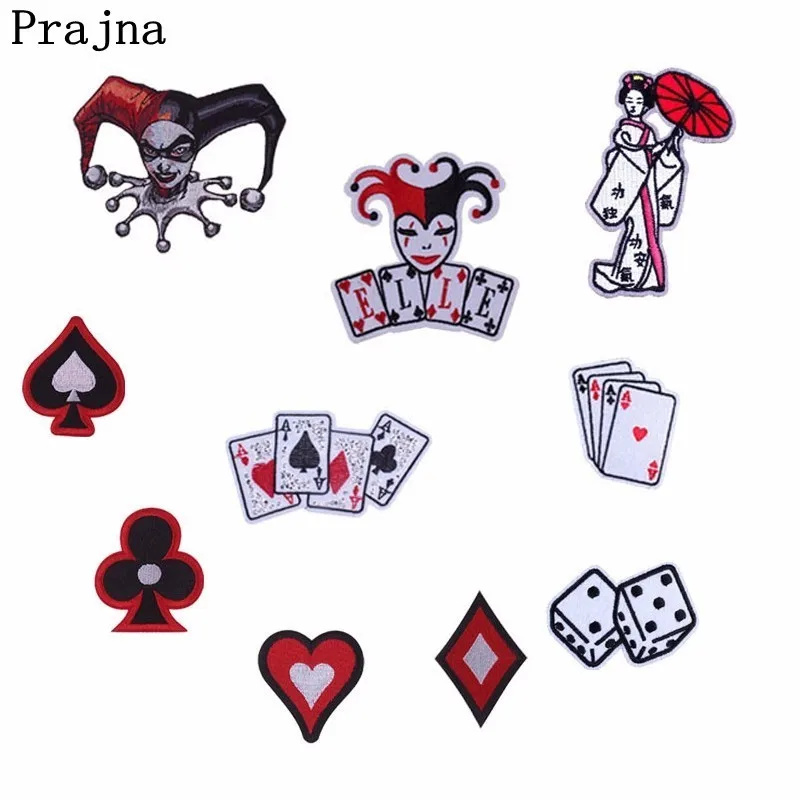 

Prajna Poker Cards Iron On Patches King Queen DIY Cartoon Applique Decor Embroidered Patches For Clothing T-Shirt Decor Hot Sale