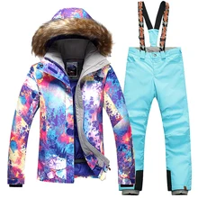 Новинка,, Gsou, зимняя женская одежда, лыжная куртка+ штаны, зимний костюм-20-30 градусов, женский лыжный костюм, размер XS-L