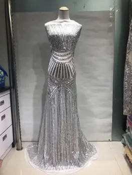 

Hot Sale Organza Lace Fabric Fabric 2019 High Quality French Mesh Lace Fabrics with Sequins Lace Fabric for Party Dress Silver