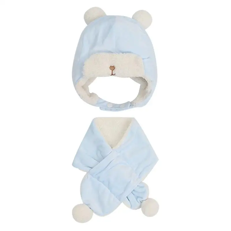 Light Blue Бархатная утолщенная детская шапка, комплект шарфа, зимние теплые шарфы для девочек и мальчиков, шапки с мультяшным рисунком, детская шапка Lei Feng - Цвет: Light Blue