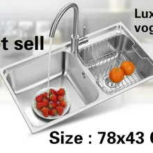 Квартиры двойной кухонный паз раковина vogue сделать блюда 304 из нержавеющей стали большая Горячая 780x430 мм
