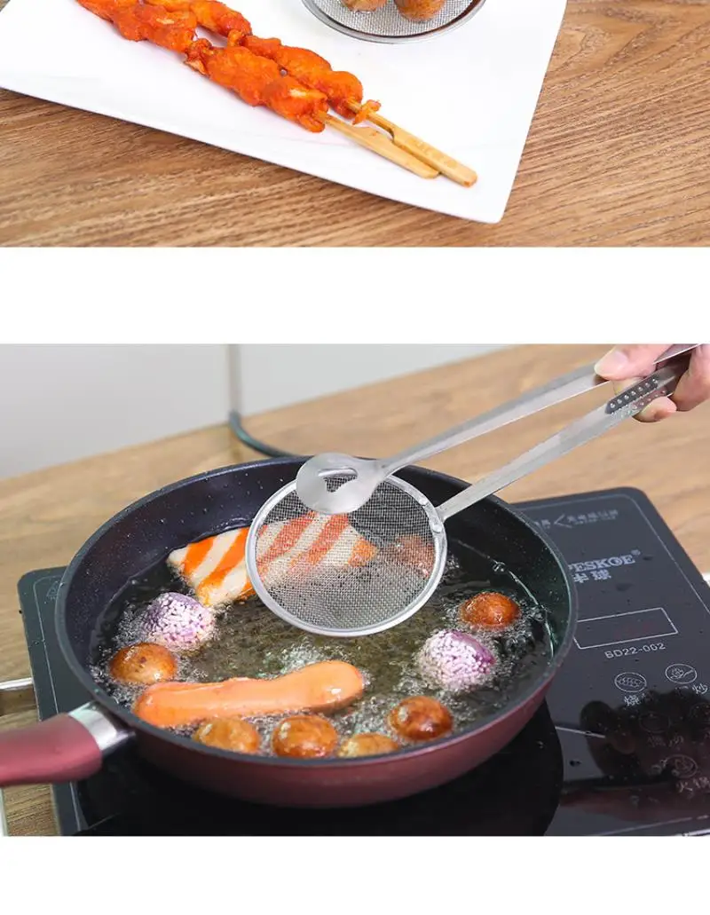Stainless steel frying oil drain clip oil spill spoon barbecue clip fried scoop kitchen tool