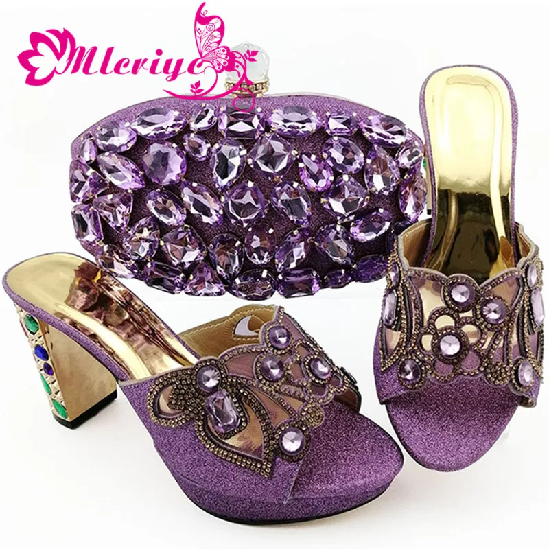 

2019 Special Arrivals Wedding African Party Shoes with Matching Bags Ladies Shoe and Bag Set Decorated in Purple for Party