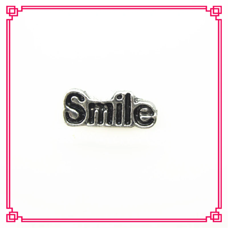 

Hot Selling 30pcs Silver Letter Smile Floating Charms Living Glass Memory Lockets Pendants Charm DIY Jewelry Accessory Charms