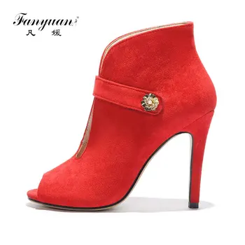 

fanyuan Fashion Crystal Buckle Strap pumps women shoes Mature Back Super High Heels Hollow Peep Toe Wild Ladies Party Shoes