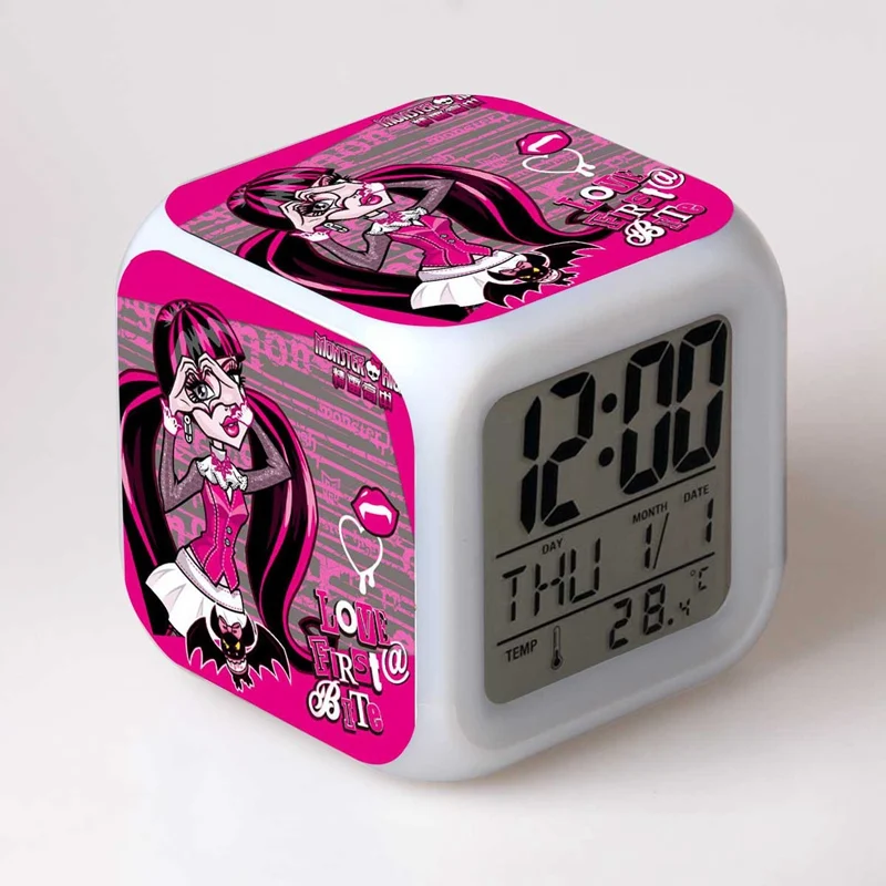 Оптом и в розницу спальня wekker reveil Monster High reloj pertador светодиодный 7 цветов вспышка цифровой будильник часы рождественские подарки