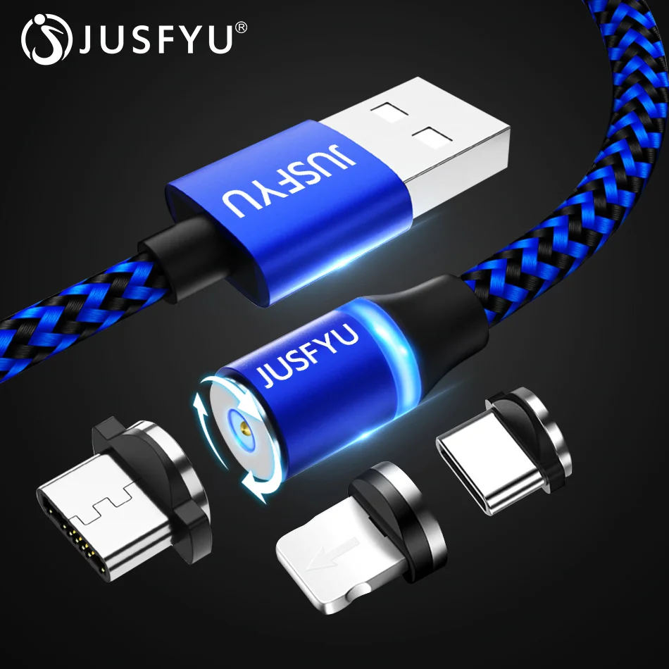 

360 LED Magnetic Charging Cable for iPhone XR XS MAX X 8 7 6 Plus Micro USB Cable Type C Mobile Phone Magnetic Charger