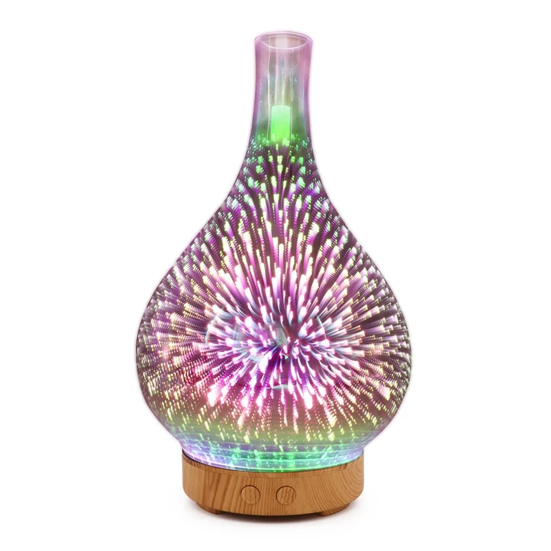 3D Firework Glass Vase Shape Air Humidifier with 7 Color Led Night Light Aroma Essential Oil Diffuser Mist Maker Ultrasonic Hu
