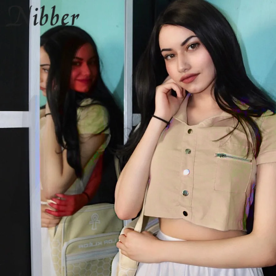 Женский укороченный топ Nibber Однотонная футболка из 100% хлопка с отложным