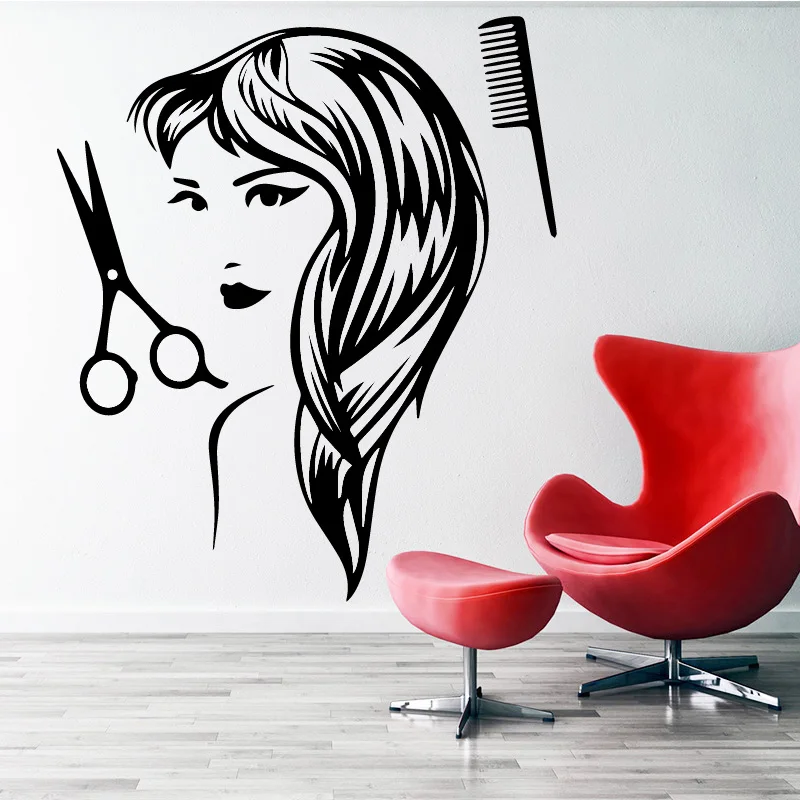 

Barber Shop Decal Haircut Woman Vinyl Wall Stickers Hair Salon Removable Mural Art For Barber Decoration Accessorises Wallpaper
