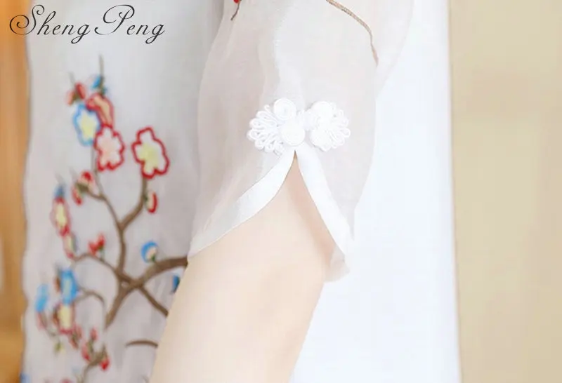 qipao vestido Ретро cheongsam Китайский традиционный вышивкой Павлин колено-длина китайское платье Ципао платья CC010