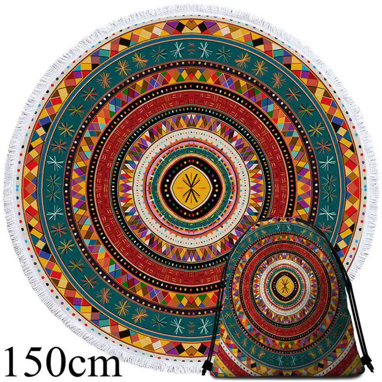 001 Towel 150cm-Bag Постельные принадлежности Outlet Ацтекское Пляжное Полотенце круглое Африканское полотенце из микрофибры для ванной комнаты фольклорное племя круги коврик этнические красочные Плайя Toalla - Цвет: 001 Towel 150cm-Bag