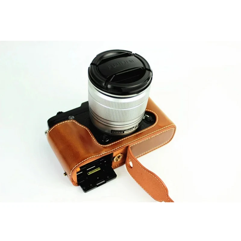 Модное Камера сумка Нижняя случае для Fujifilm Fuji Finepix X-E1 XE1 X-E2 XE2 кожа половина тела комплект Обложка с батарейным отсеком