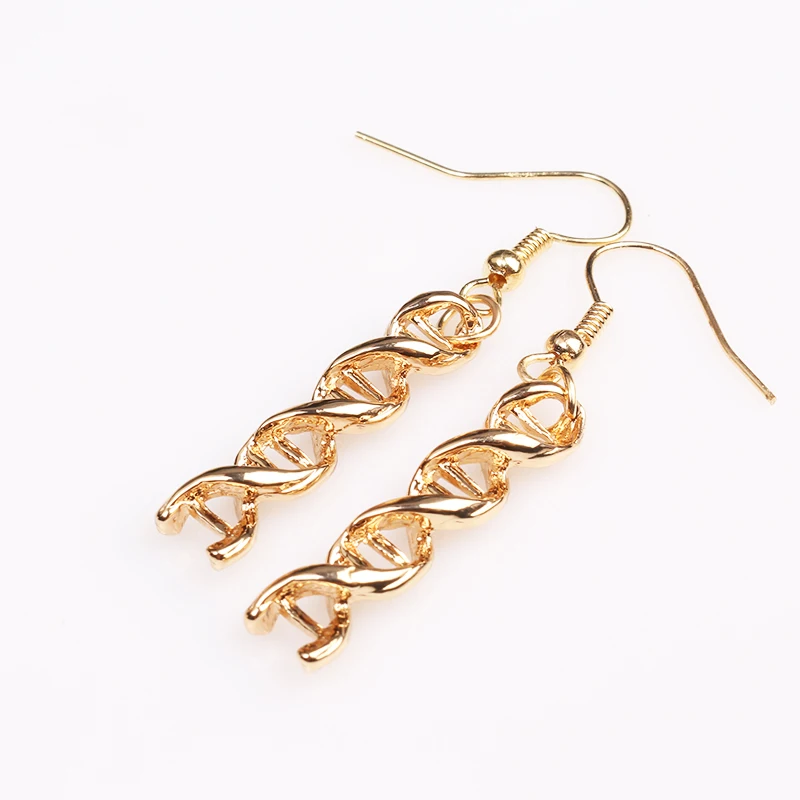 

Gold Silver Chemistry Science Molecule Structure Double Helix Spiral DNA Drop Earrings For Women