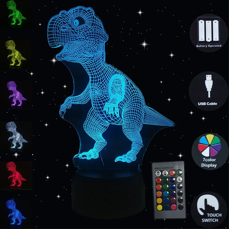 3D Illusion Led Lampe Dinosaurier 7 Farbe Led lampe Dekoration Tier Nachtlicht Touch Schlafen Nachtlicht Tisch Lampe Jungen Geschenke Günstig