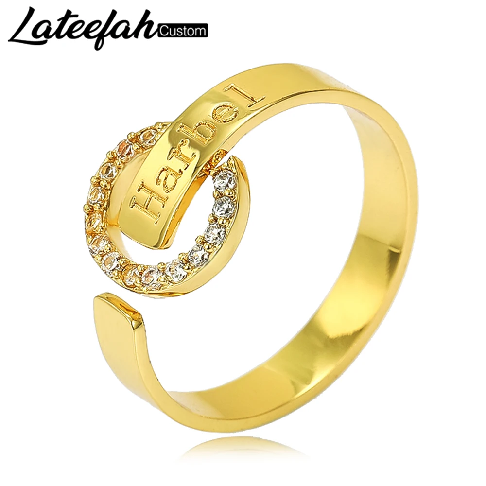 Lateefah New Custom Name Rings for Women Rose Gold Heart Adjustable Custom Engrave Monogram Ring Personalize Engagement