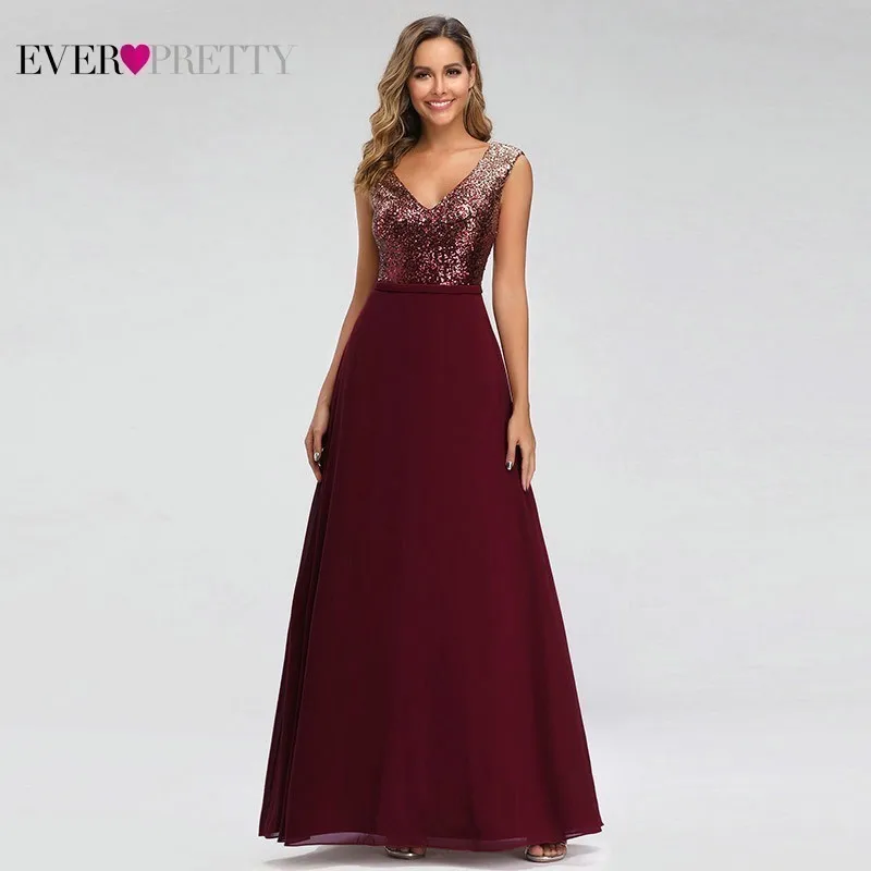 Новые Бордовые Платья для подружки невесты Ever Pretty A Line с v образным вырезом
